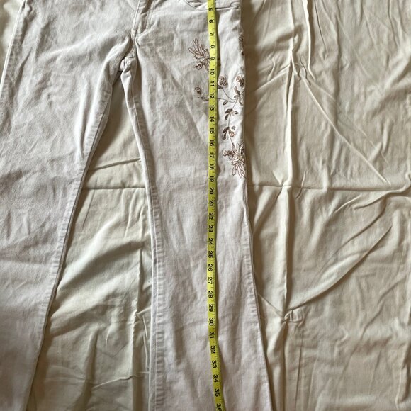 Sugar Doll White Cream Denim Jeans with Floral Embroidery and Embellishments - Picture 7 of 13